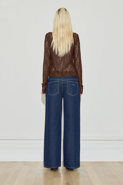 Maison Essentiele | Asymemetric Lace Top - Chocolate