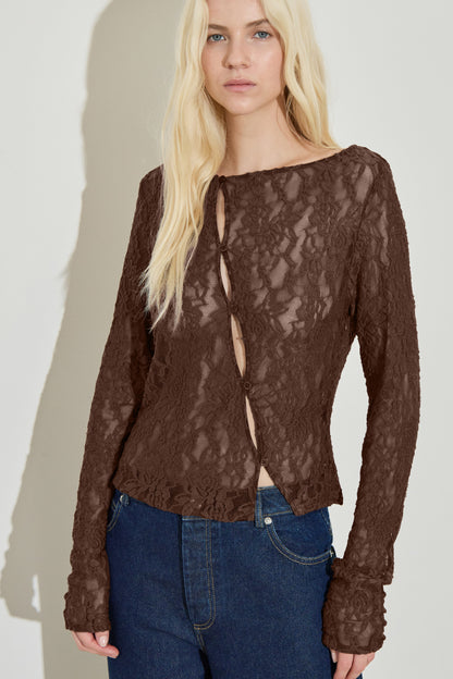 Maison Essentiele | Asymemetric Lace Top - Chocolate