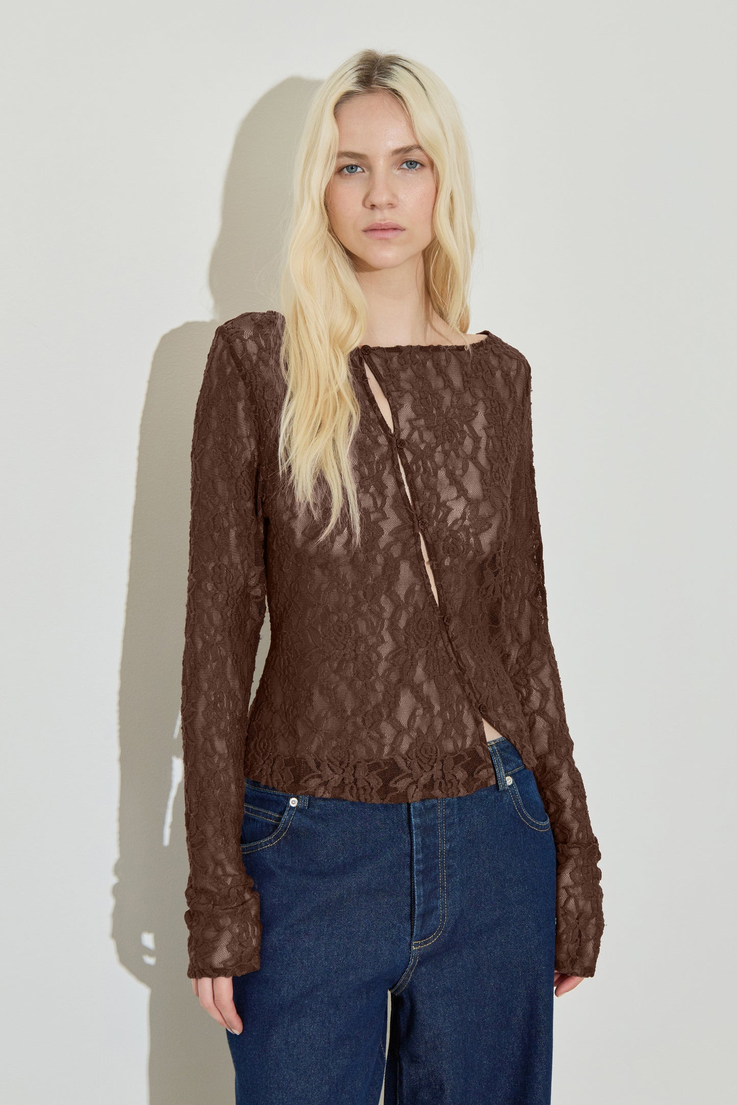 Maison Essentiele | Asymemetric Lace Top - Chocolate