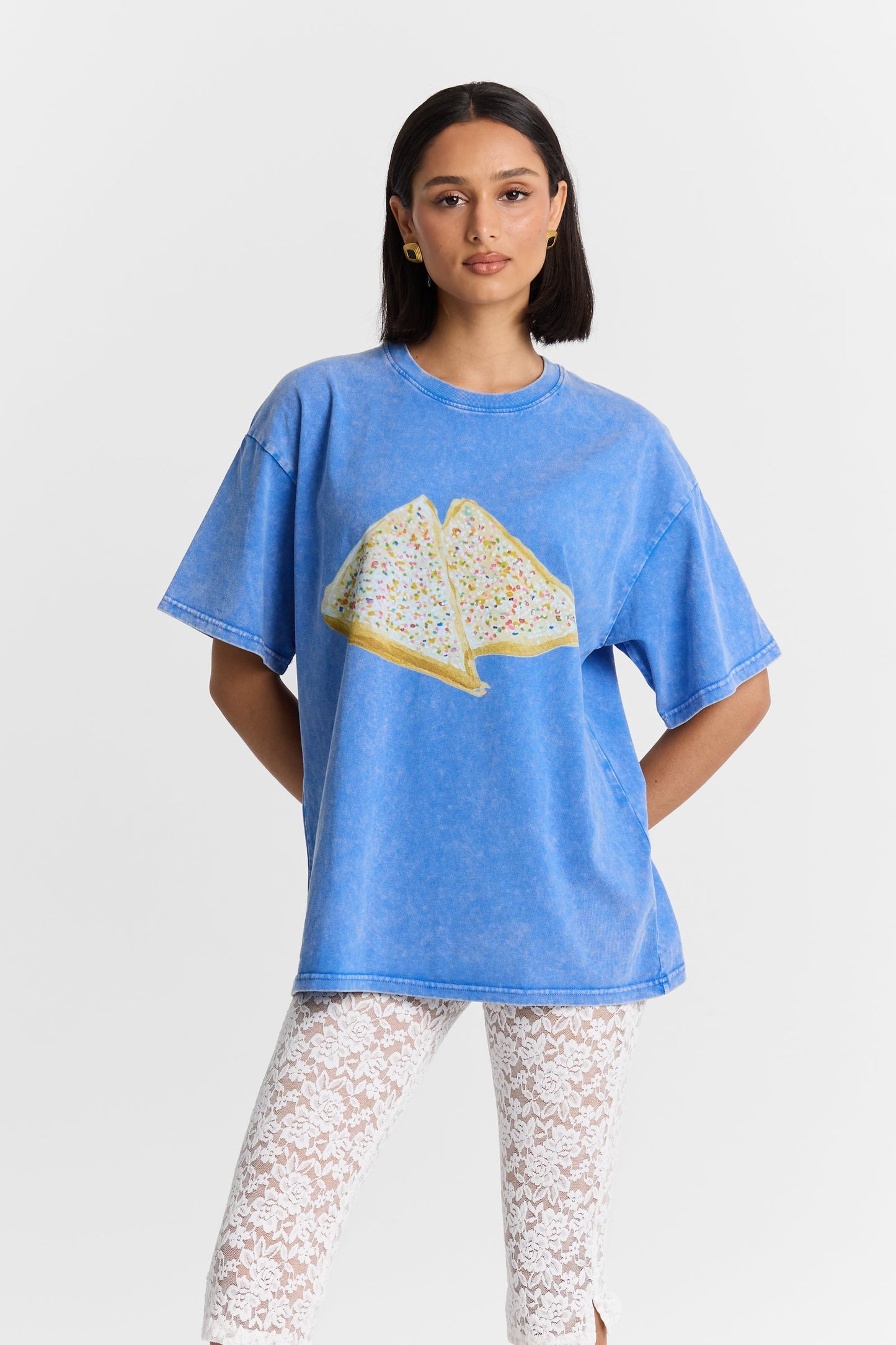 Maku The Label | Fairy Bread Acid Wash Oversize Tee - Light Blue