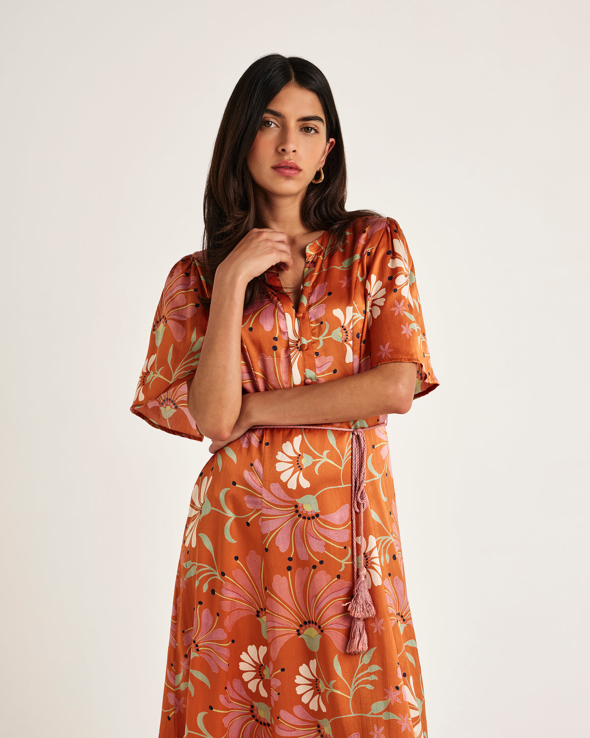 Chameli | Mallika Short Sleeve Maxi Dress - Amber Floral