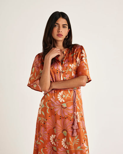 Chameli | Mallika Short Sleeve Maxi Dress - Amber Floral