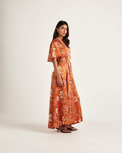 Chameli | Mallika Short Sleeve Maxi Dress - Amber Floral