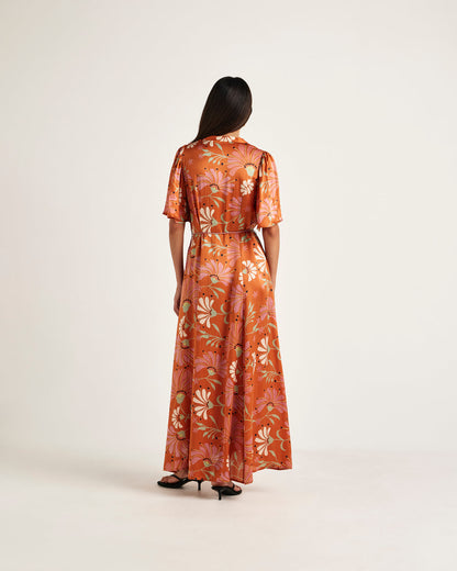 Chameli | Mallika Short Sleeve Maxi Dress - Amber Floral