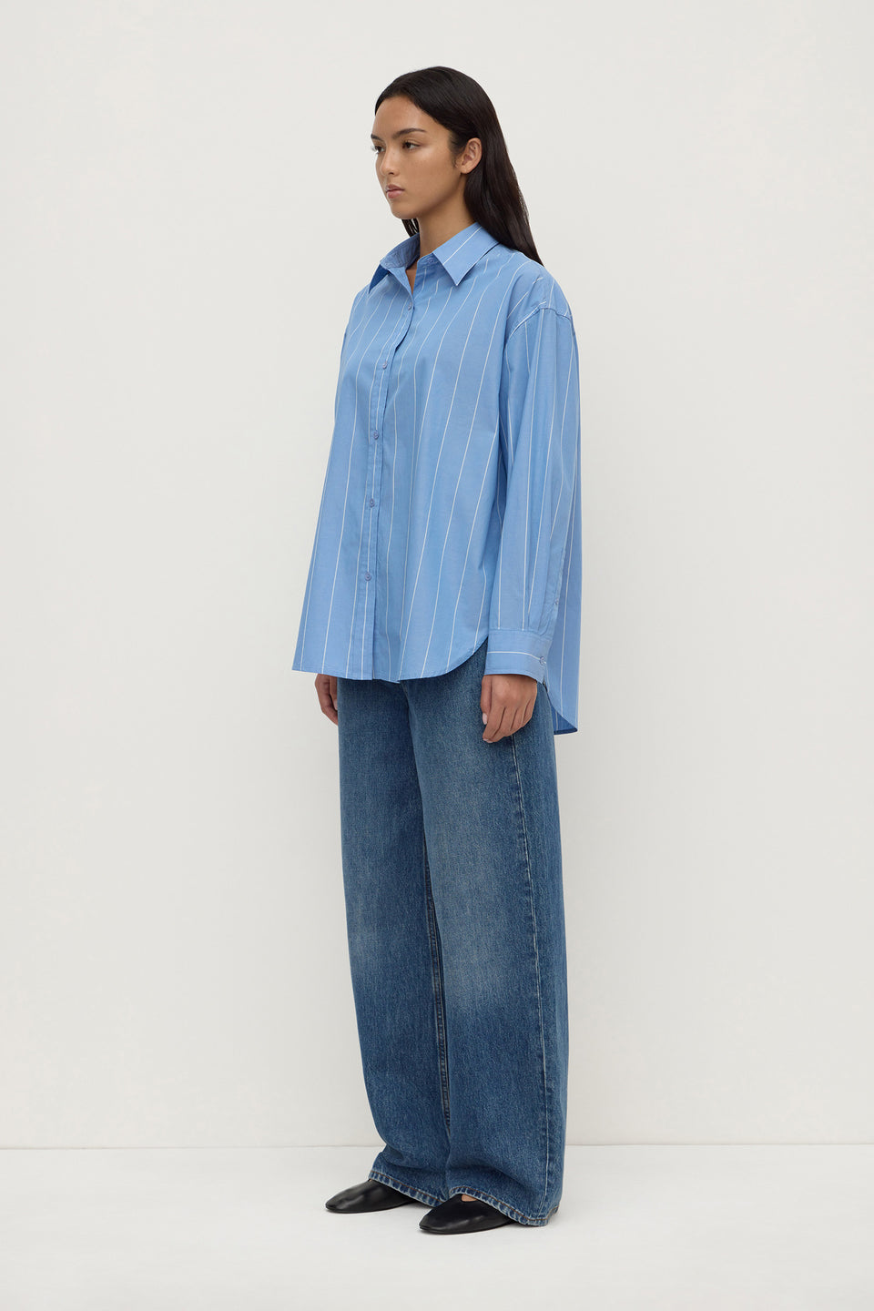 Assembly Label | Marcia Stripe Long Sleeve Shirt - Blue White Stripe