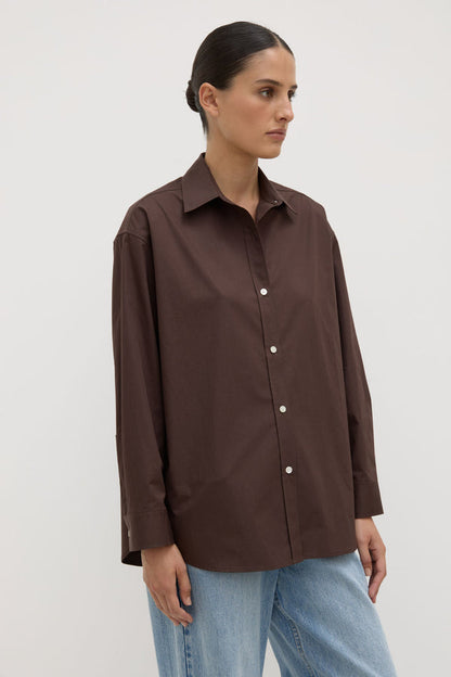 Assembly Label | Marigold Poplin Long Sleeve Shirt - Ganache
