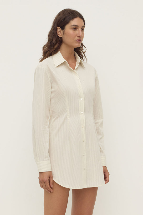 Assembly Label | Marina Stripe Long Sleeve Shirt Dress - White/Grey