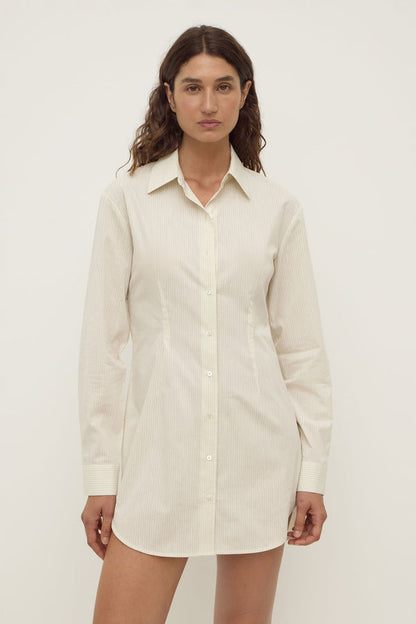 Assembly Label | Marina Stripe Long Sleeve Shirt Dress - White/Grey
