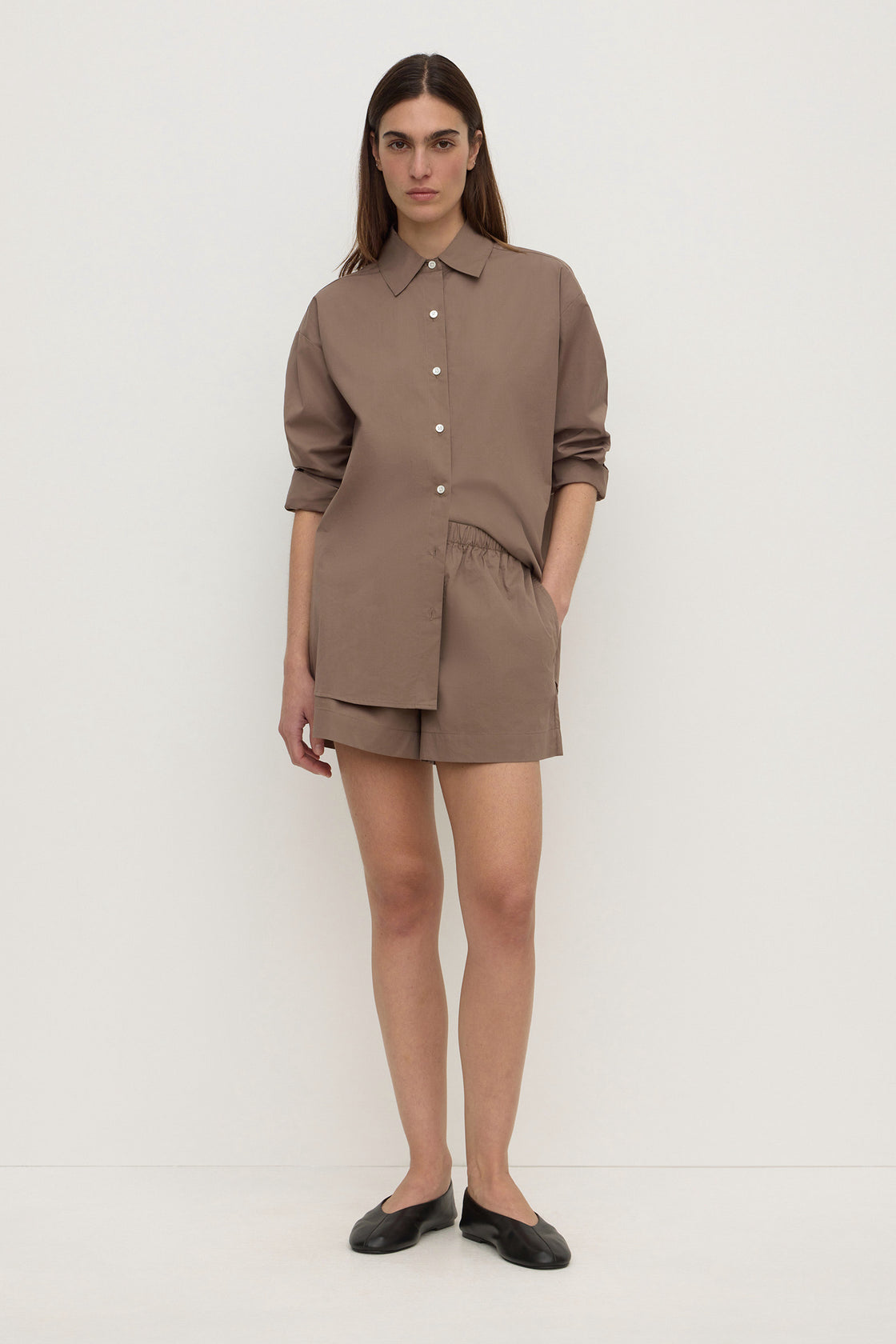 Assembly Label | Micha Poplin Long Sleeve Shirt - Dark Sand