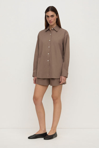 Assembly Label | Micha Poplin Long Sleeve Shirt - Dark Sand