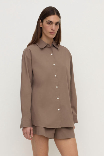 Assembly Label | Micha Poplin Long Sleeve Shirt - Dark Sand
