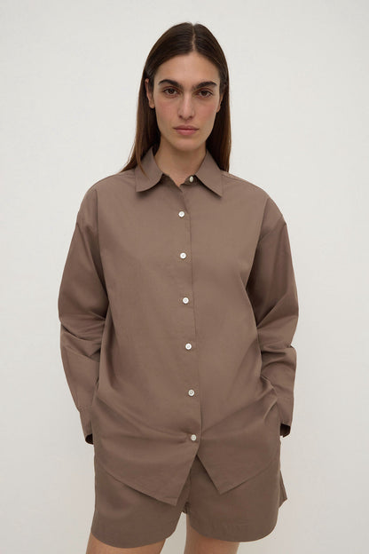 Assembly Label | Micha Poplin Long Sleeve Shirt - Dark Sand