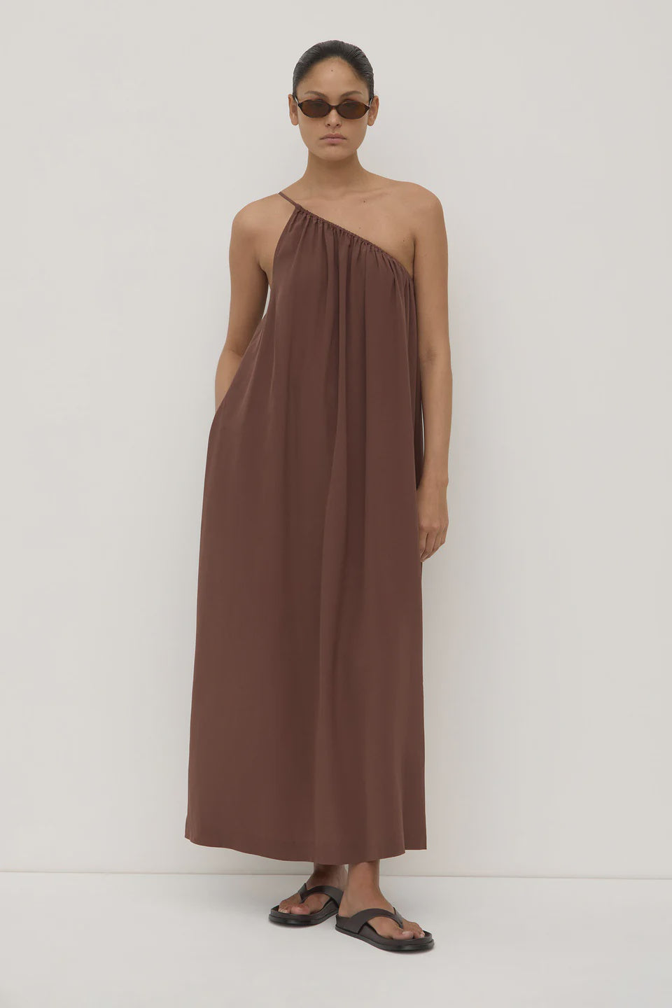 Assembly Label | Mila Asymmetrical Maxi Dress - Espresso
