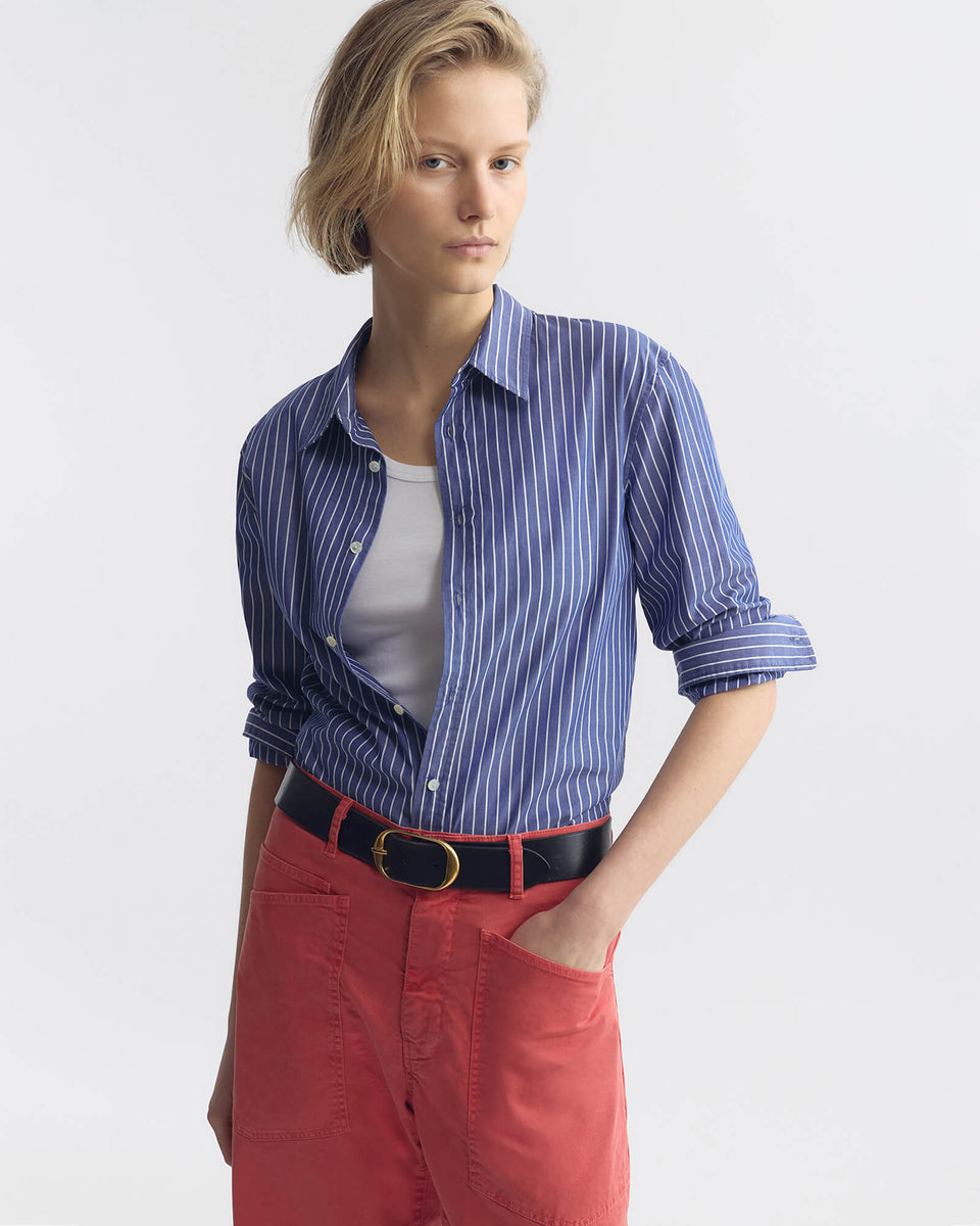 Nili Lotan | Raphael Classic Shirt - Dark Navy / White Stripe
