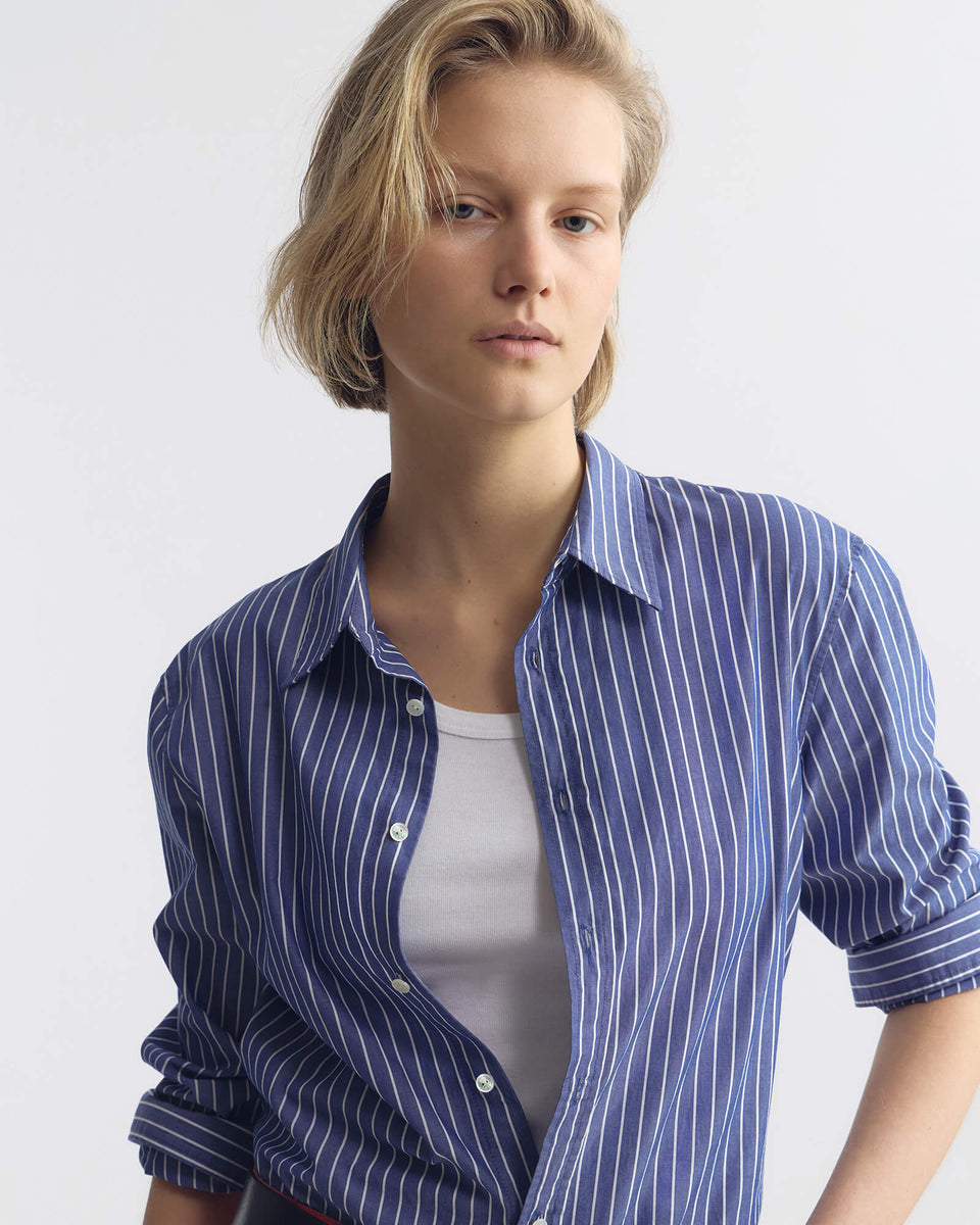 Nili Lotan | Raphael Classic Shirt - Dark Navy / White Stripe