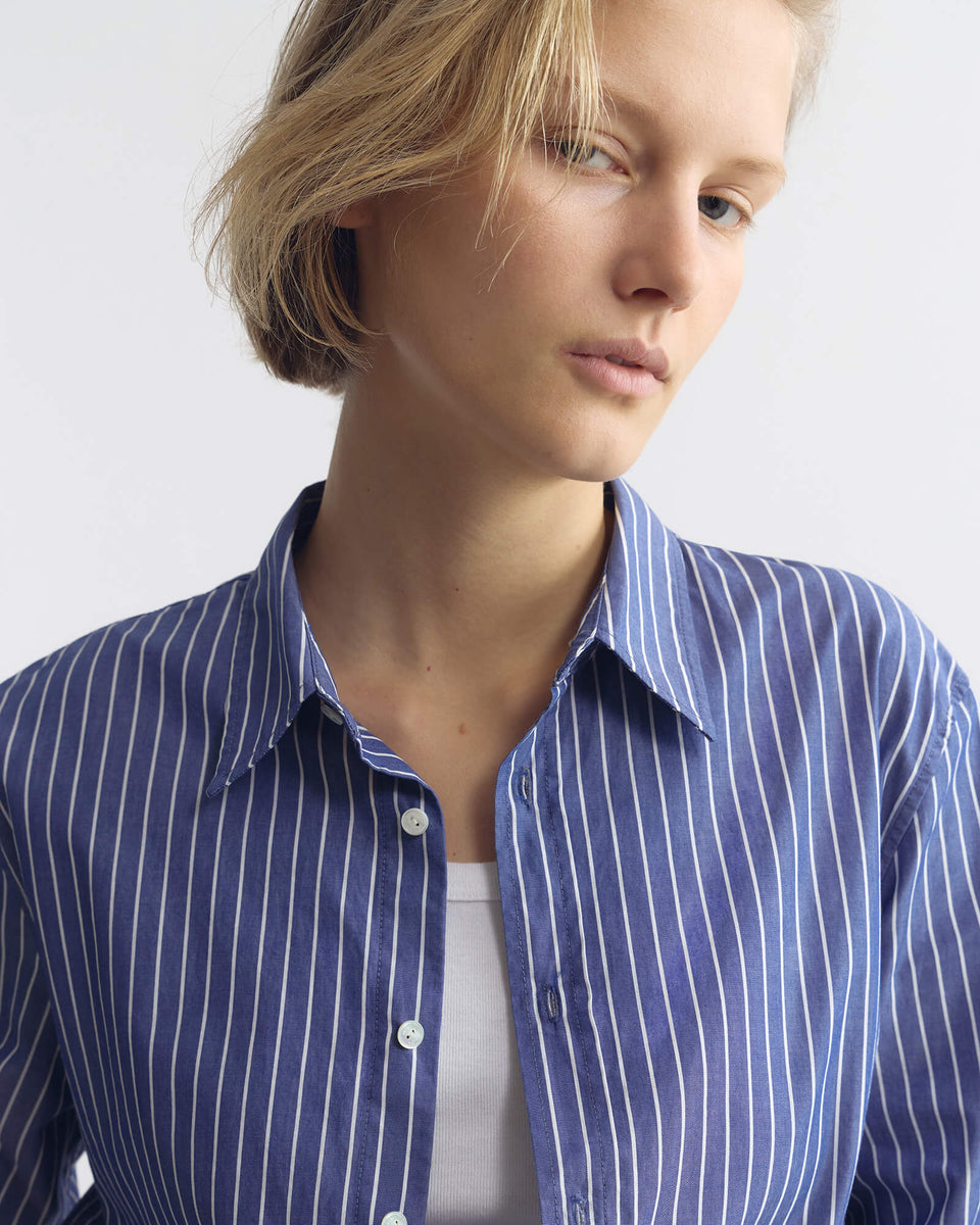 Nili Lotan | Raphael Classic Shirt - Dark Navy / White Stripe