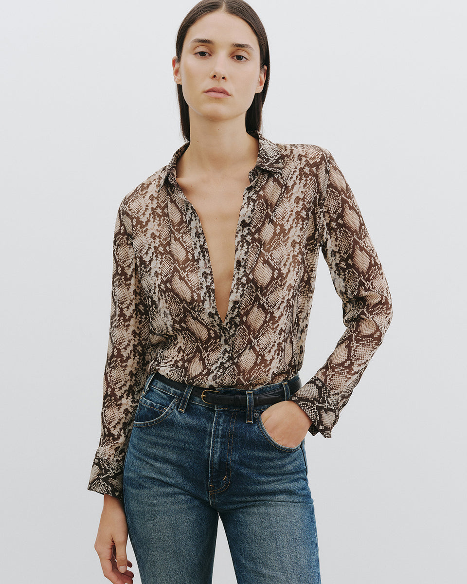 Nili Lotan | Gaia Slim Shirt - Stone/Brown Snake
