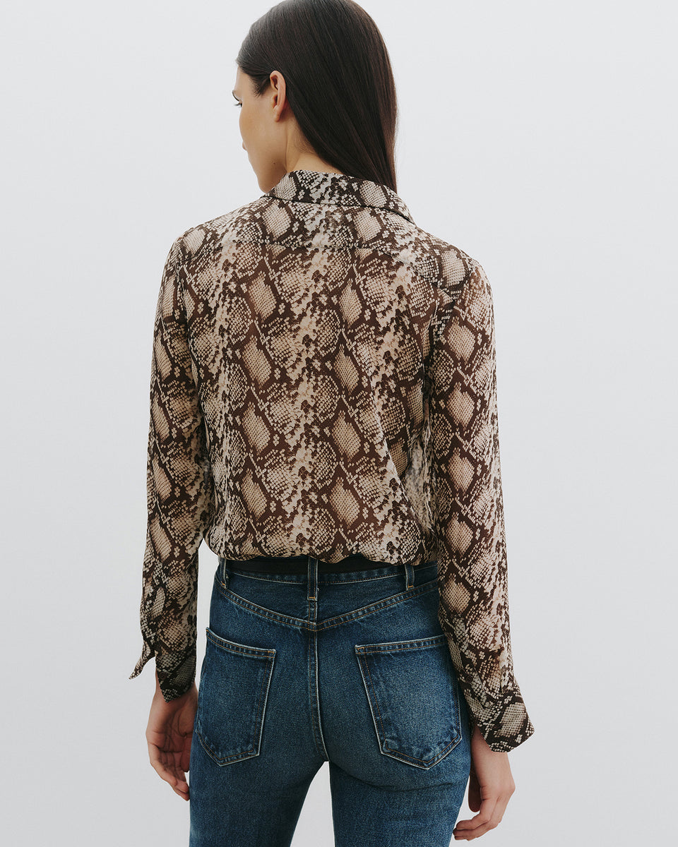 Nili Lotan | Gaia Slim Shirt - Stone/Brown Snake
