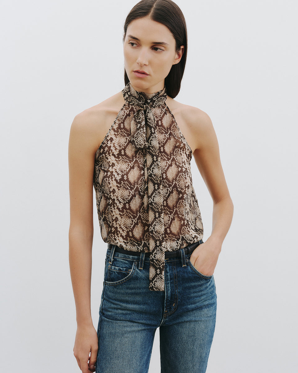 Nili Lotan | Alla Halterneck Top - Stone/Brown Snake