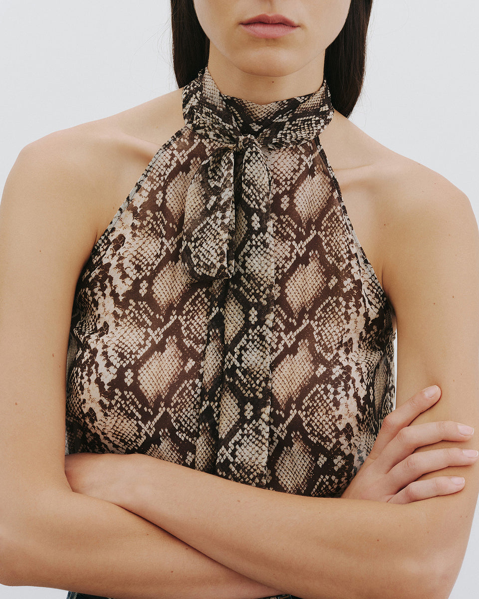 Nili Lotan | Alla Halterneck Top - Stone/Brown Snake