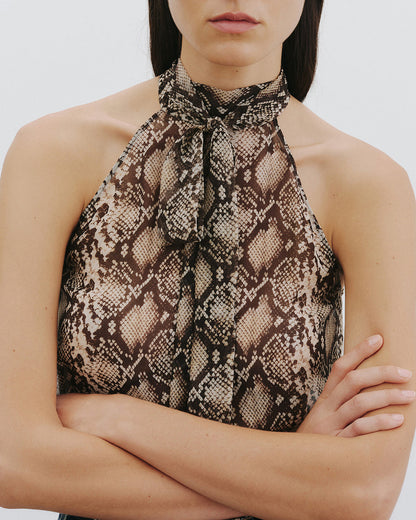 Nili Lotan | Alla Halterneck Top - Stone/Brown Snake