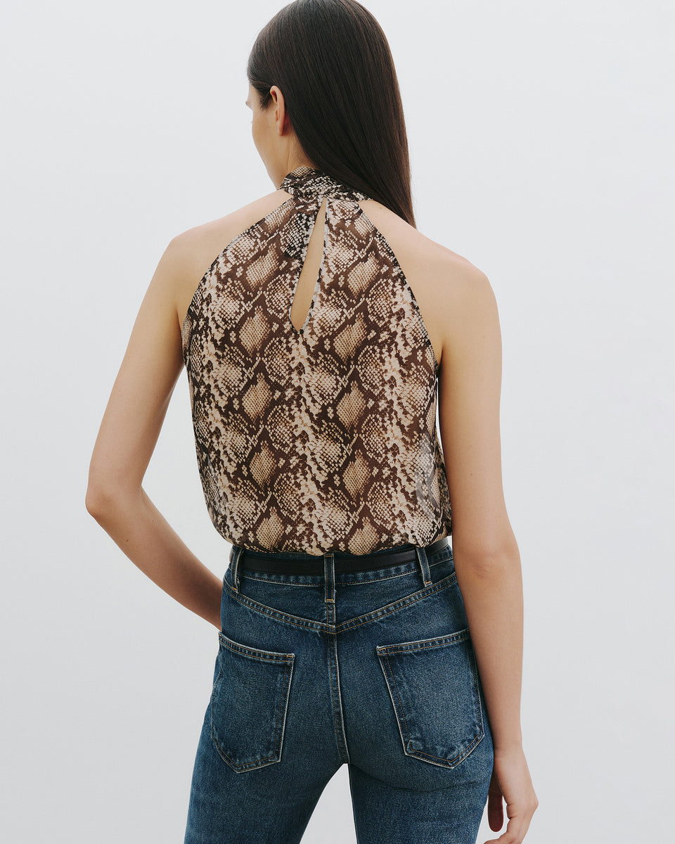 Nili Lotan | Alla Halterneck Top - Stone/Brown Snake