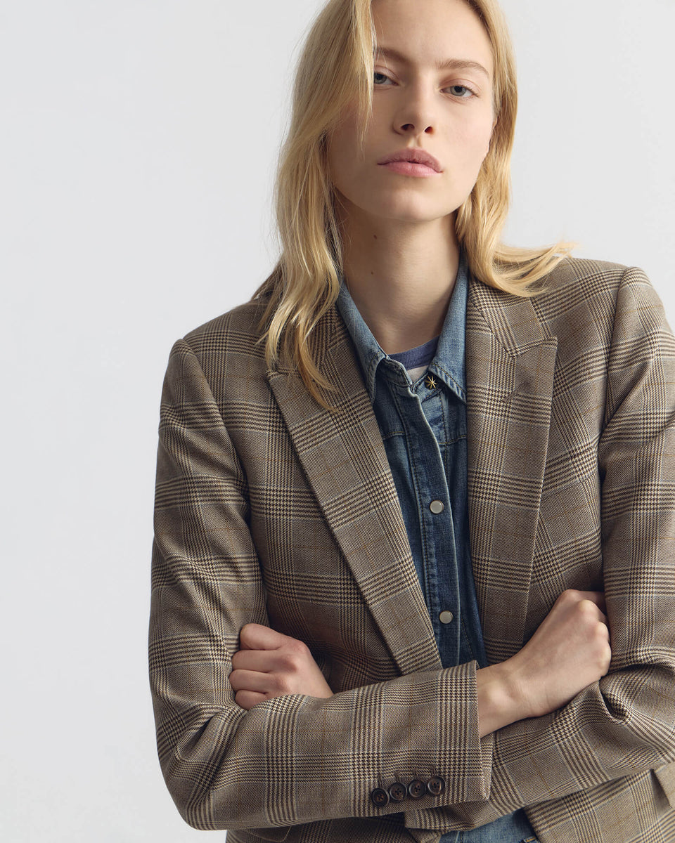 Nili Lotan | Anabel Tailored Jacket - Grey / Ochre Check