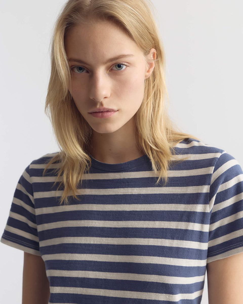 Nili Lotan | Lana Crewneck Tee - French Blue / Off White Stripe