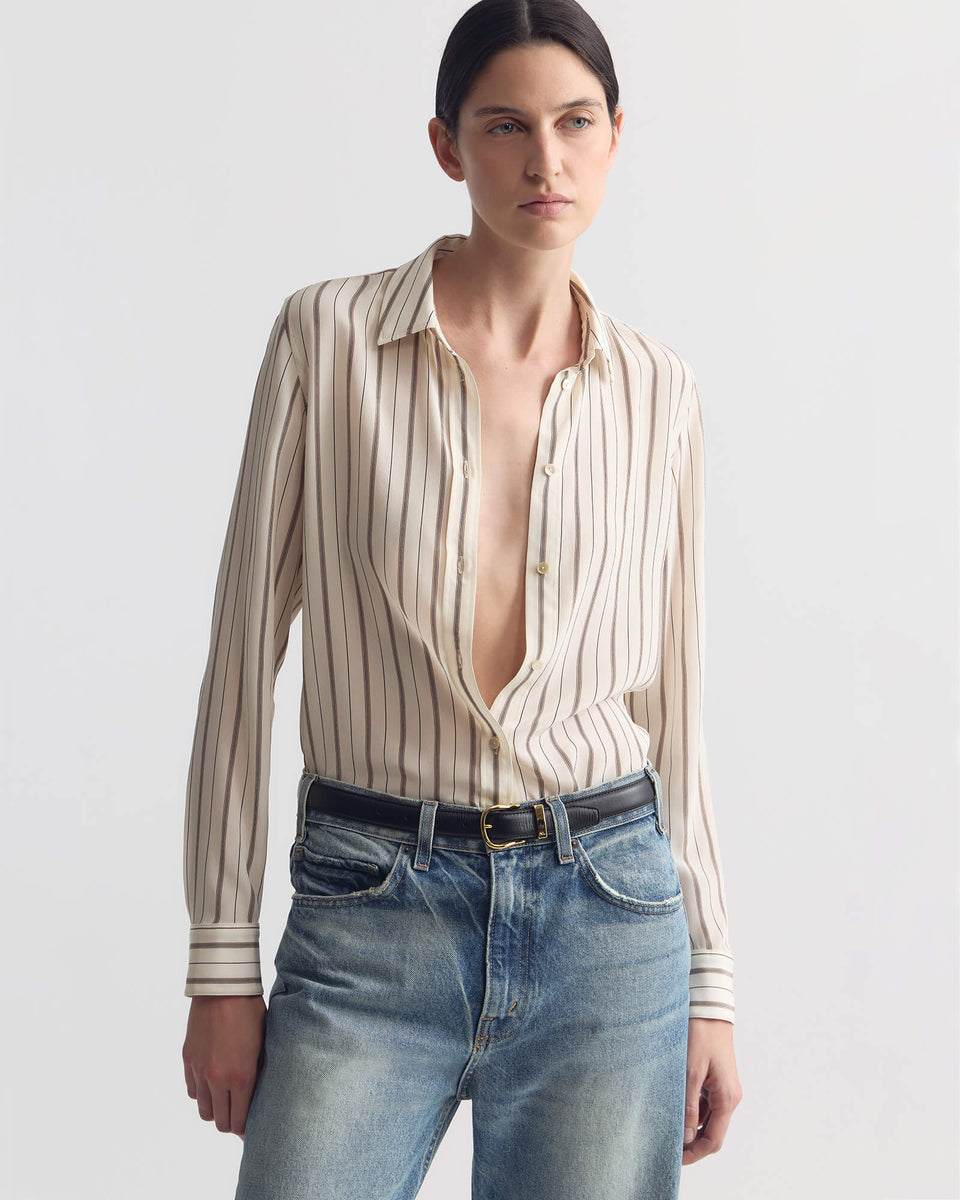 Nili Lotan | Gaia Slim Shirt - Brandy Stripe