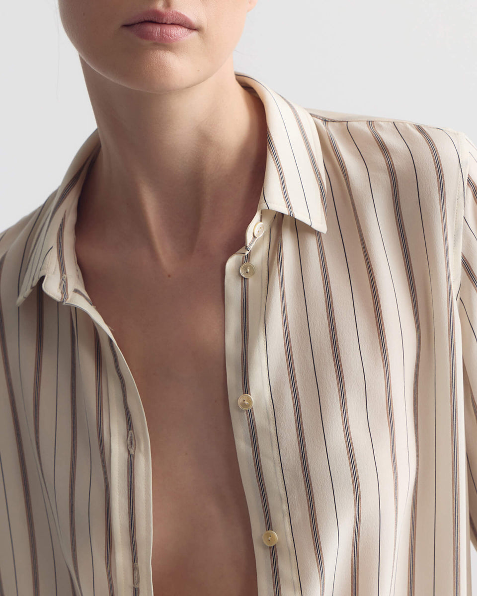 Nili Lotan | Gaia Slim Shirt - Brandy Stripe
