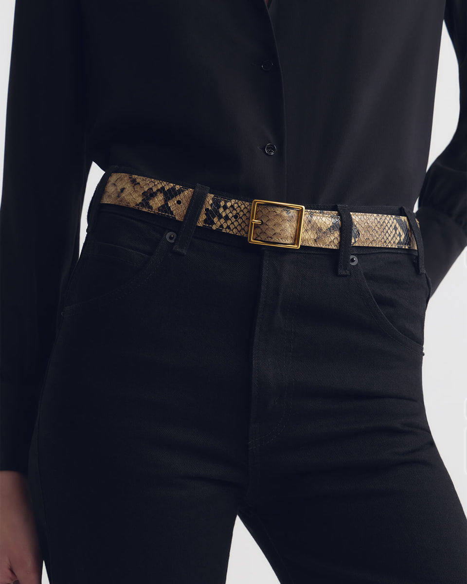 Nili Lotan | Gabriele Belt - Taupe Snakeskin With Gold Buckle