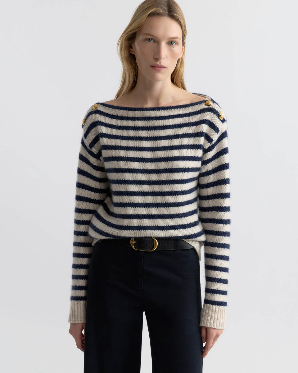 Nili Lotan | Tandy Sweater - Ivory / Marine Stripe