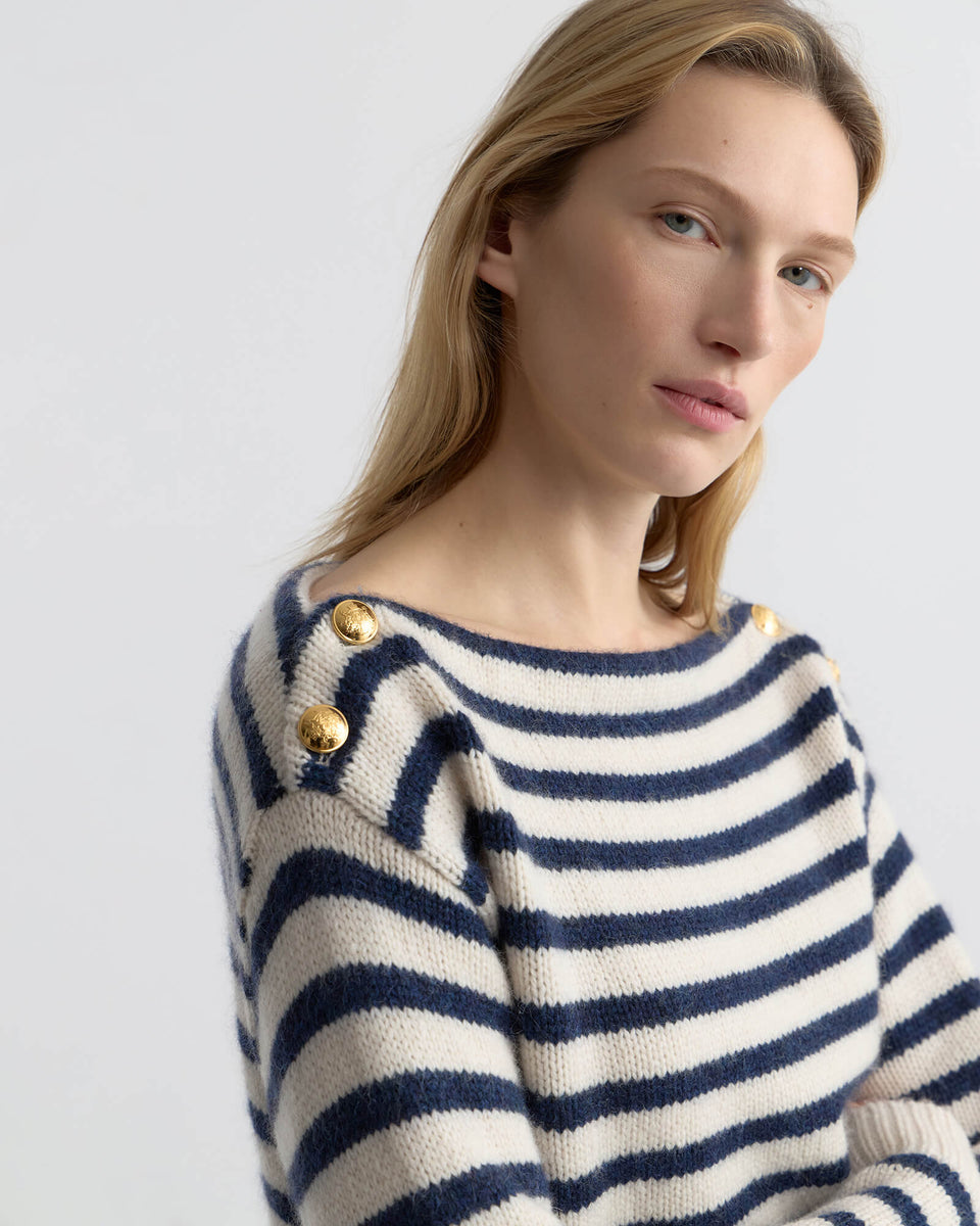 Nili Lotan | Tandy Sweater - Ivory / Marine Stripe