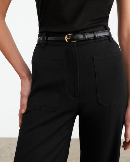 Nili Lotan | Jane Belt - Black With Shiny Brass Buckle