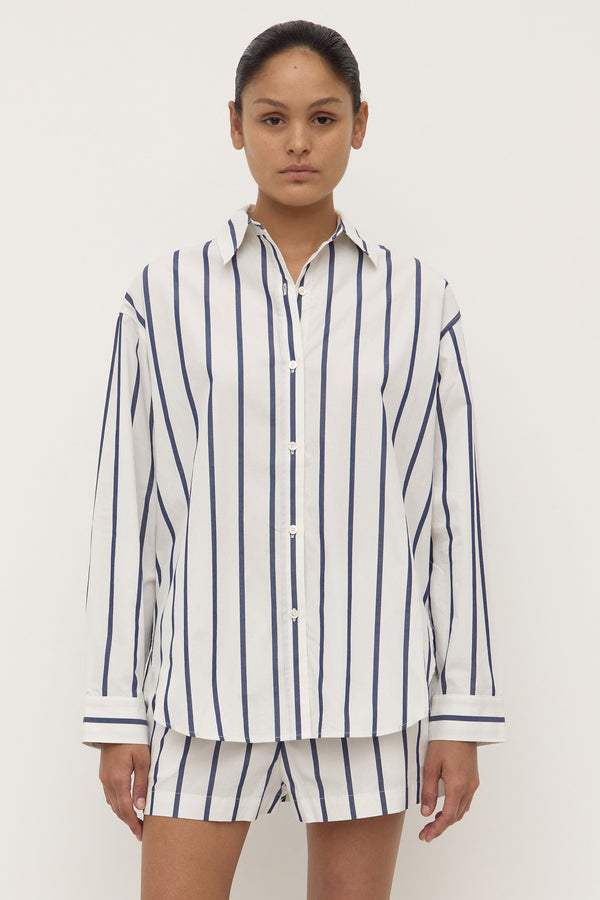Assembly Label | Nara Stripe Ls Shirt - White/True Navy