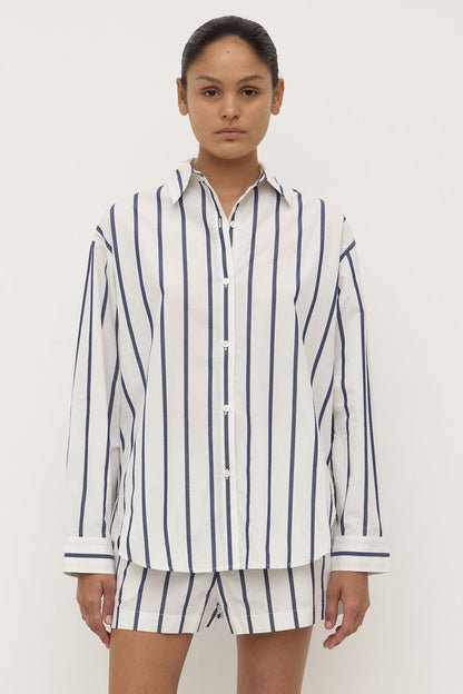 Assembly Label | Nara Stripe Ls Shirt - White/True Navy