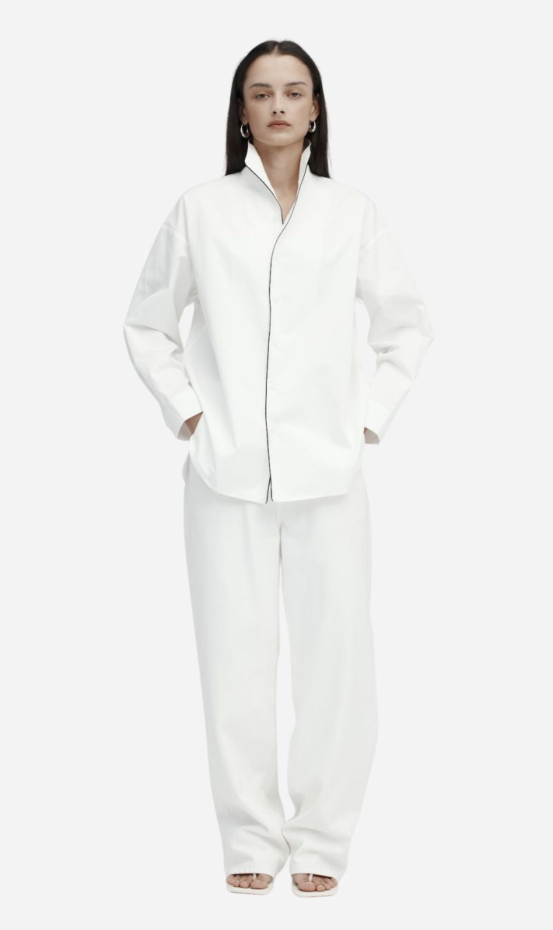Rebe | Piped Shirt - White