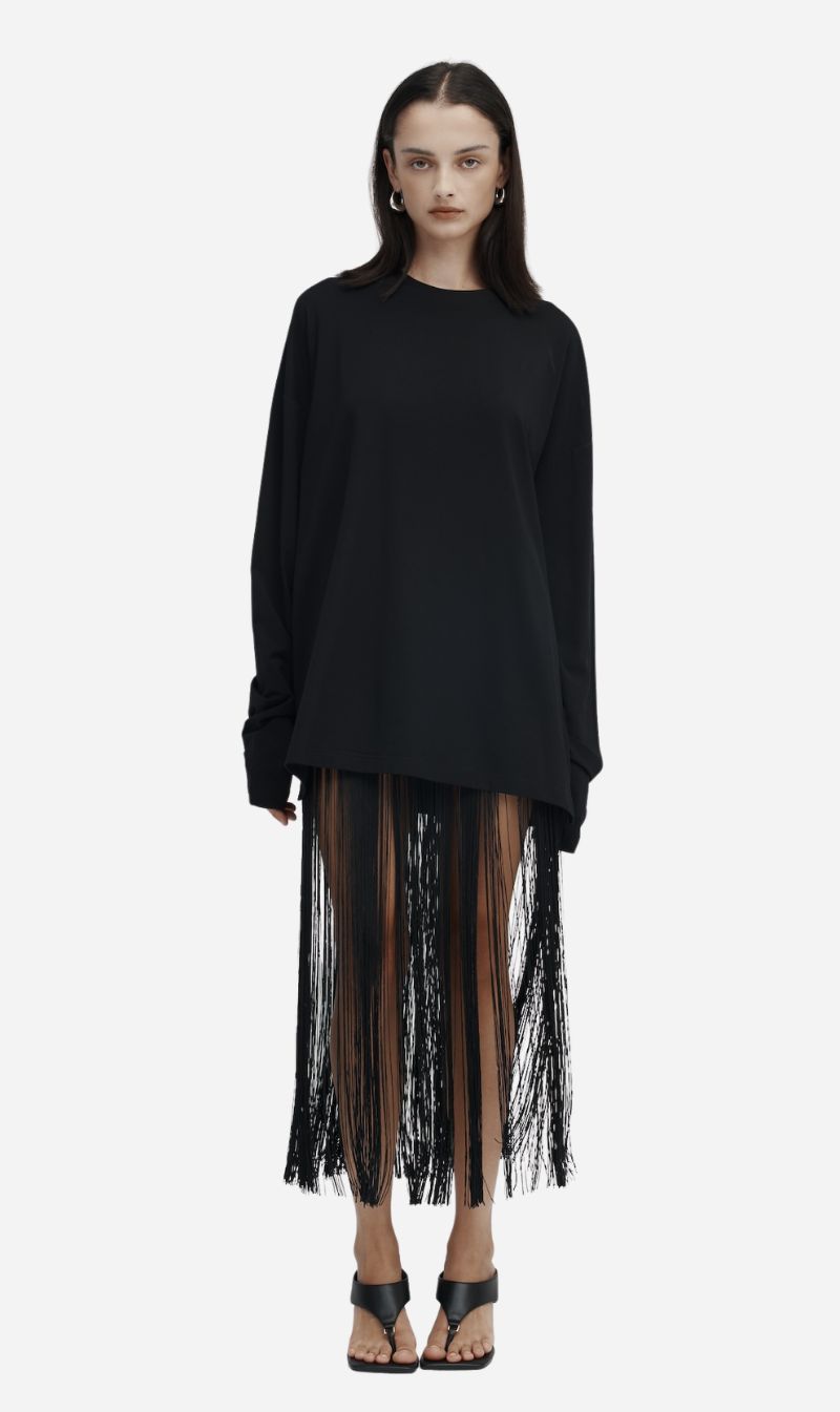Rebe | Long Fringe Belt - Black