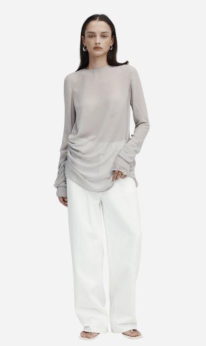Rebe | Long Sleeve Draped Top - Ash