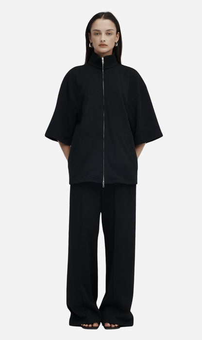Rebe | Cotton Zip Sweater - Black