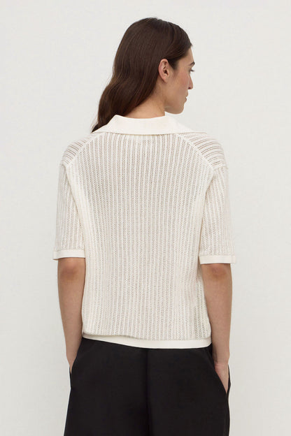 Assembly Label | Nina Cotton Knit Polo - Antique White