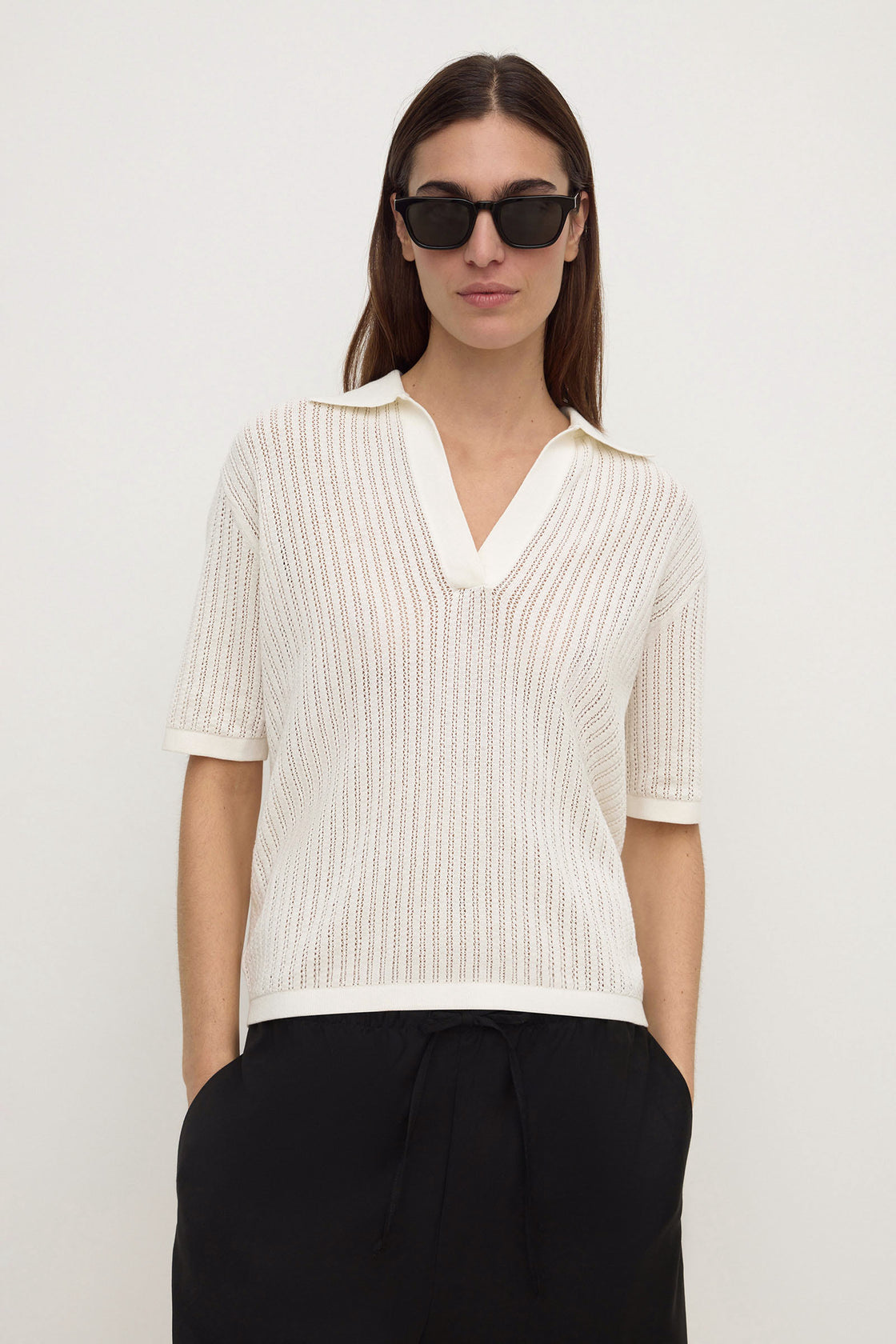 Assembly Label | Nina Cotton Knit Polo - Antique White