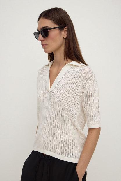 Assembly Label | Nina Cotton Knit Polo - Antique White