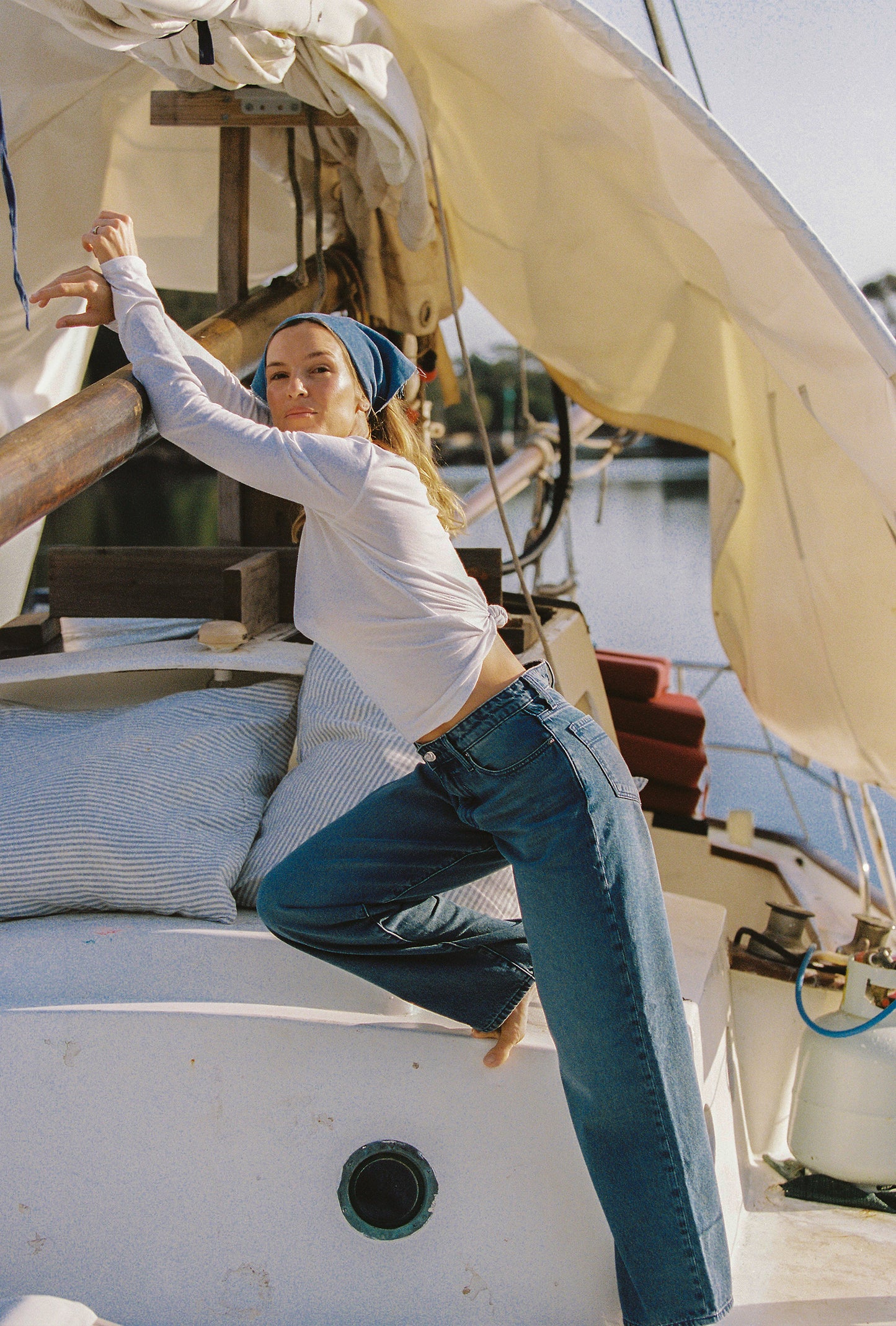 Outland Denim | Olive Mid Slouchy Wide Jean - Marina Mid Blue