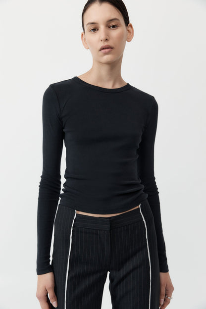 St Agni | Organic Cotton Long Sleeve Top - Jet Black