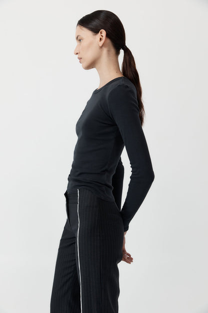 St Agni | Organic Cotton Long Sleeve Top - Jet Black