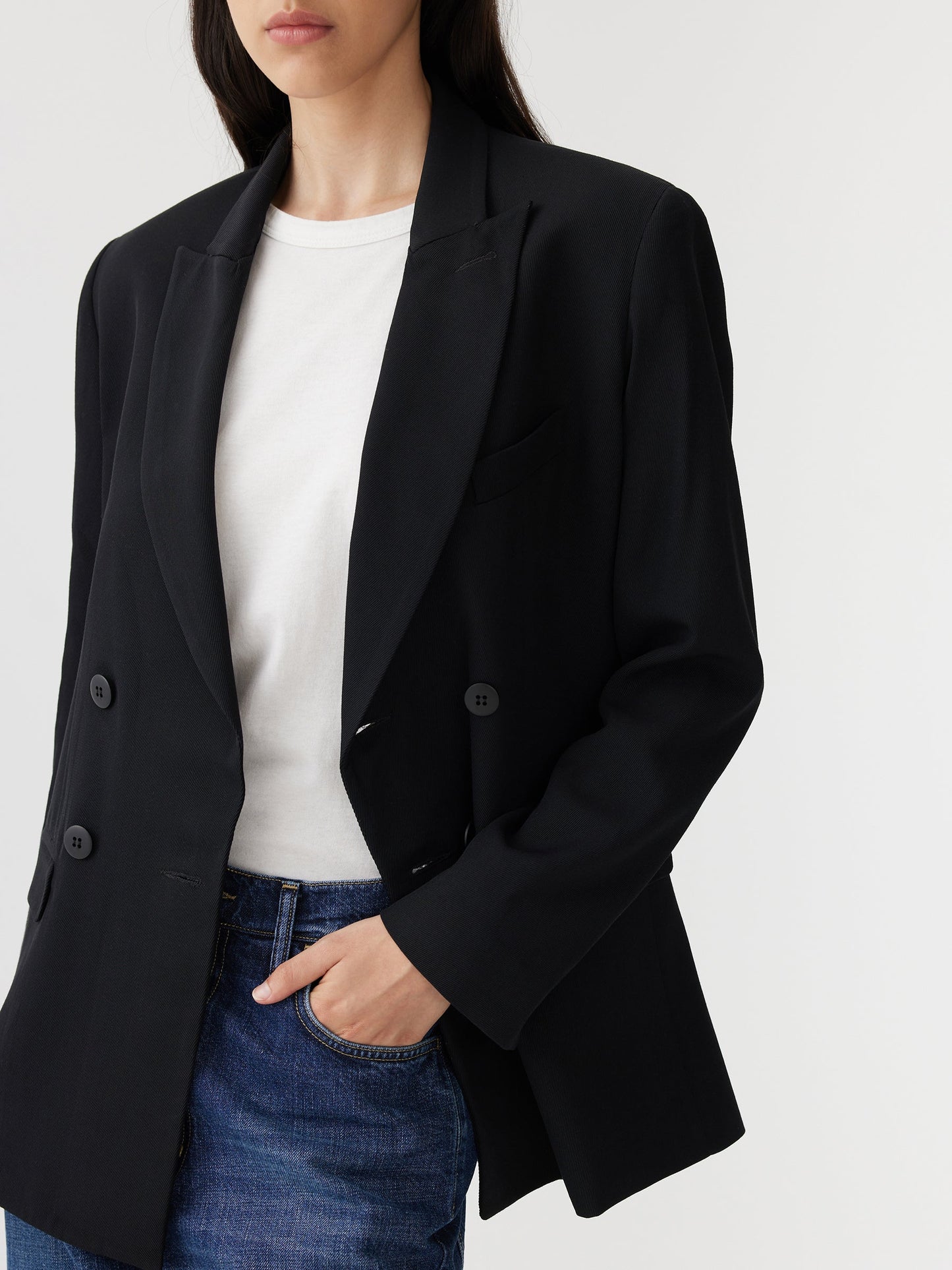 Bassike | Twill Double Breasted Blazer - Black