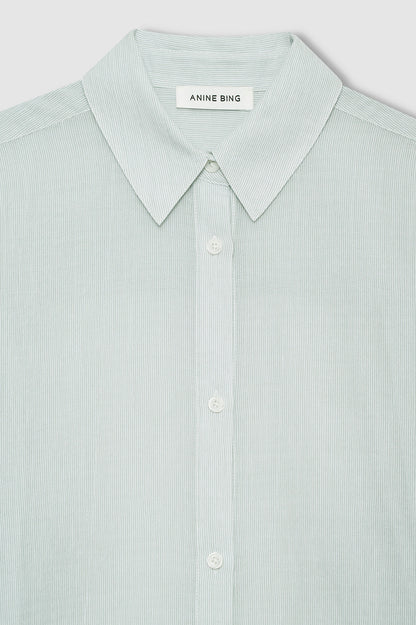 Anine Bing | Plaza Shirt - Green & White Mini Stripe