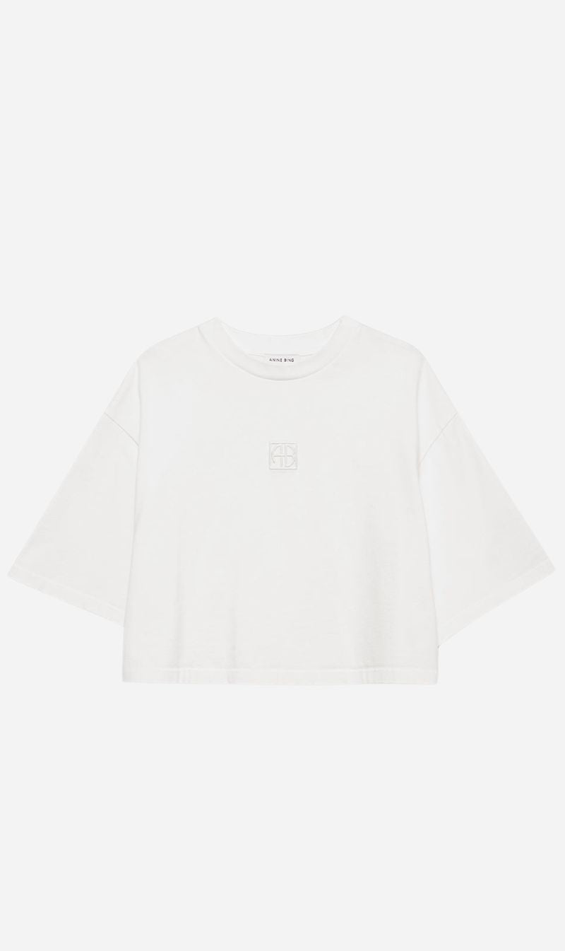 Anine Bing | Myers Cropped Tee Framed Monogram -Ivory