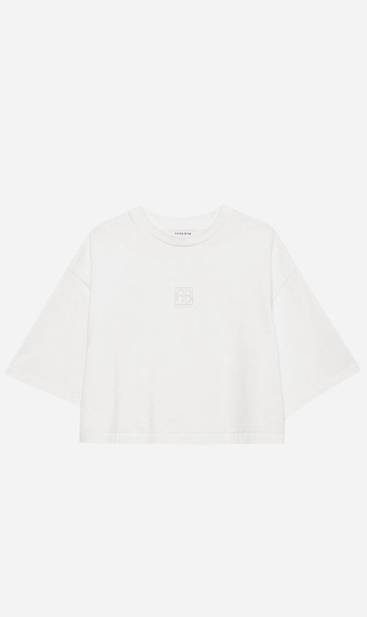 Anine Bing | Myers Cropped Tee Framed Monogram -Ivory